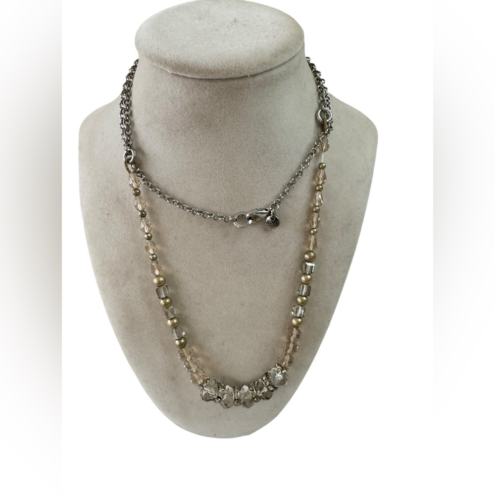 LOFT Elegant Gold and Silver‎ Beaded Long Statement Women's Necklace